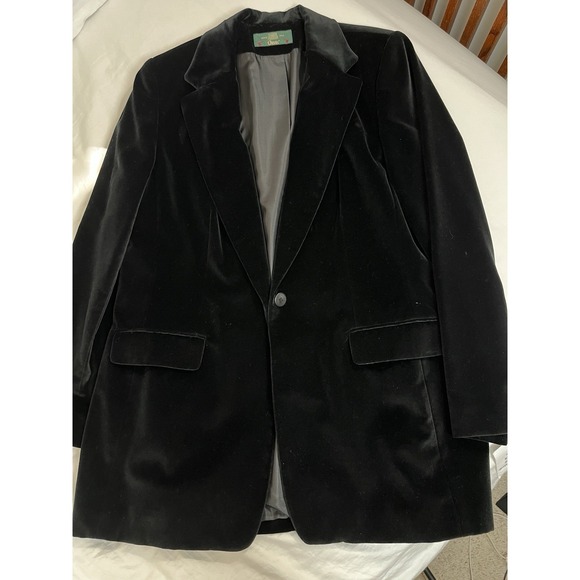 Vtg Orvis Black Velvet Blazer Womens 16 Dark Academia Tailored Jacket - Picture 7 of 12